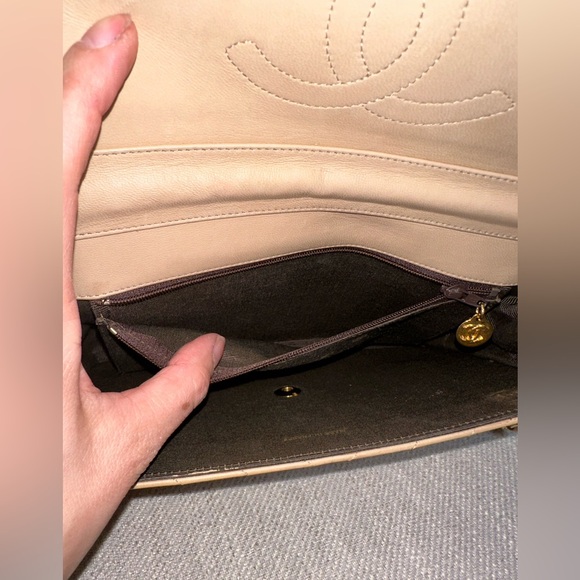 π― CHANEL Beige Coco Mark Diagonal Chain Lambskin Leather Shoulder Bag w/ auth - Picture 6 of 14